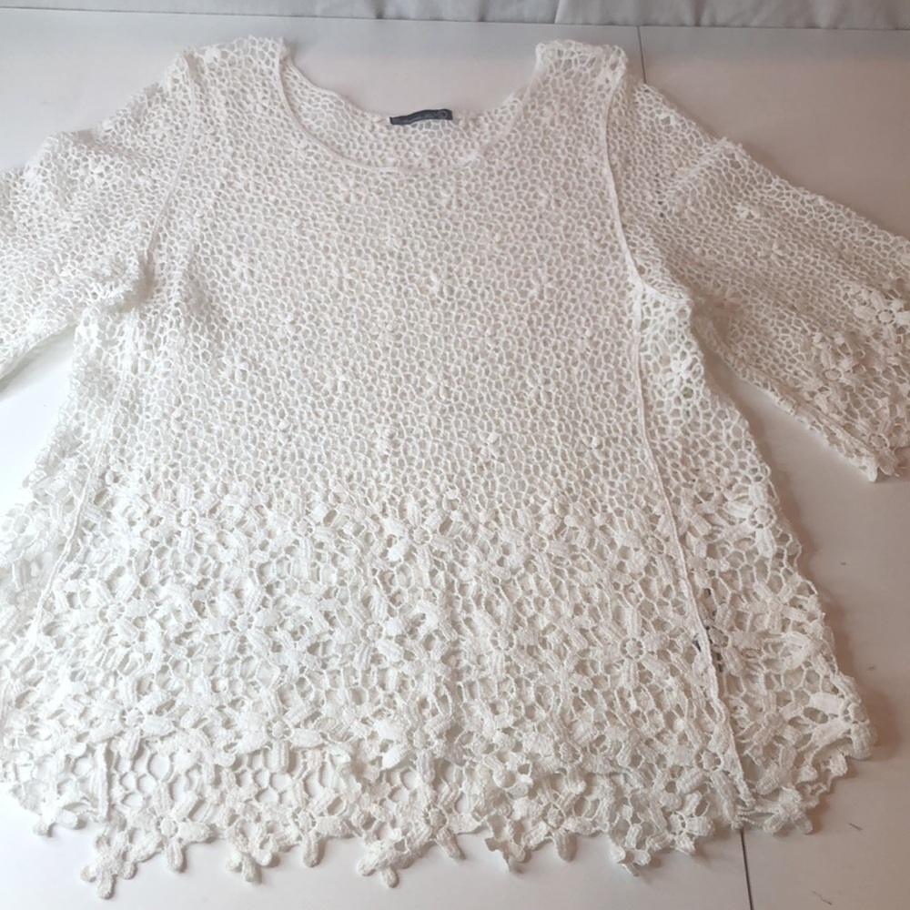 AMANDA BLU White Lace 3/5 Sleeve Top w Cami women’s large - Picture 7 of 17